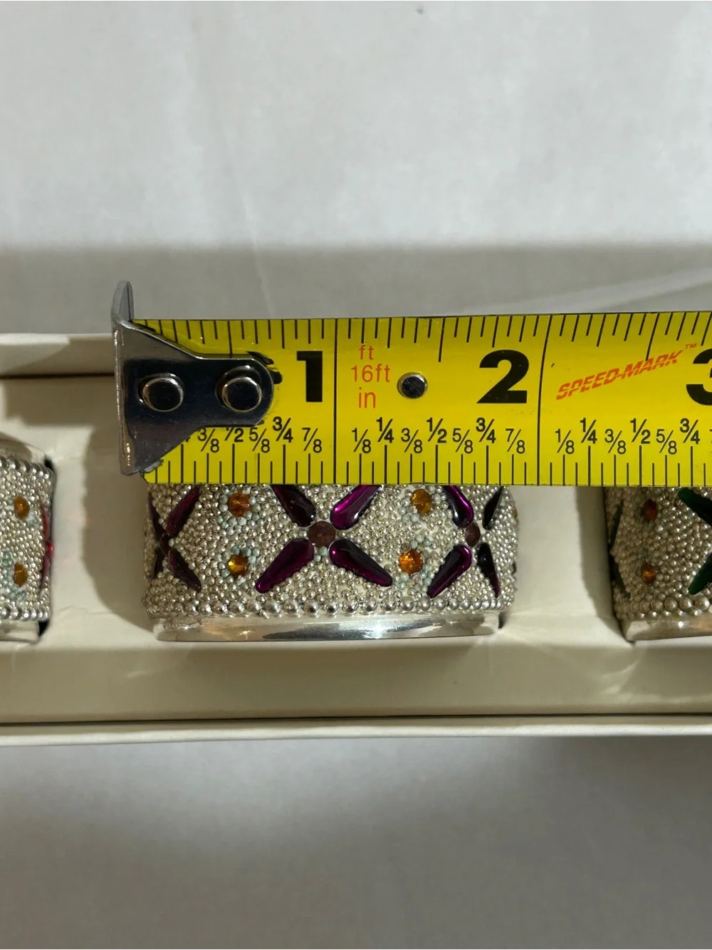 NOS Pier 1 Exclusive Silverplate Vtg Faceted Color Glass Napkin Rings Unused 3bx